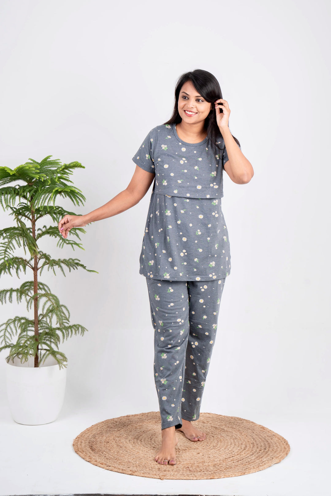 Grey flower Feeding Pant Set Light weight