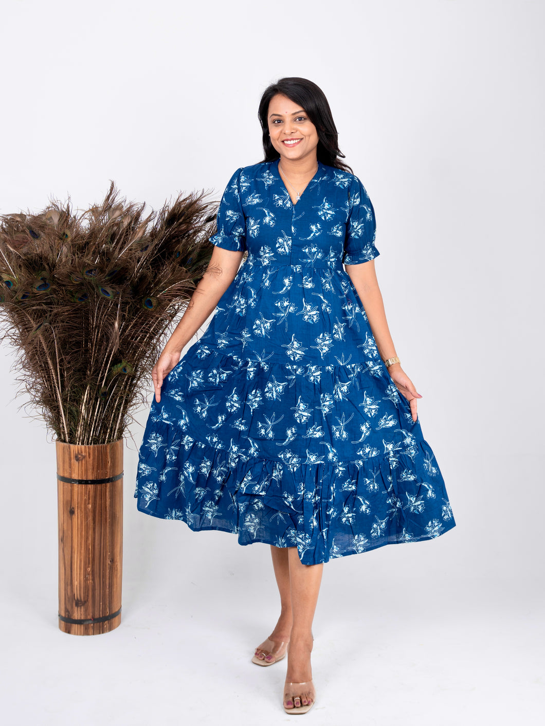 Ink Blue casual Dress With Lining