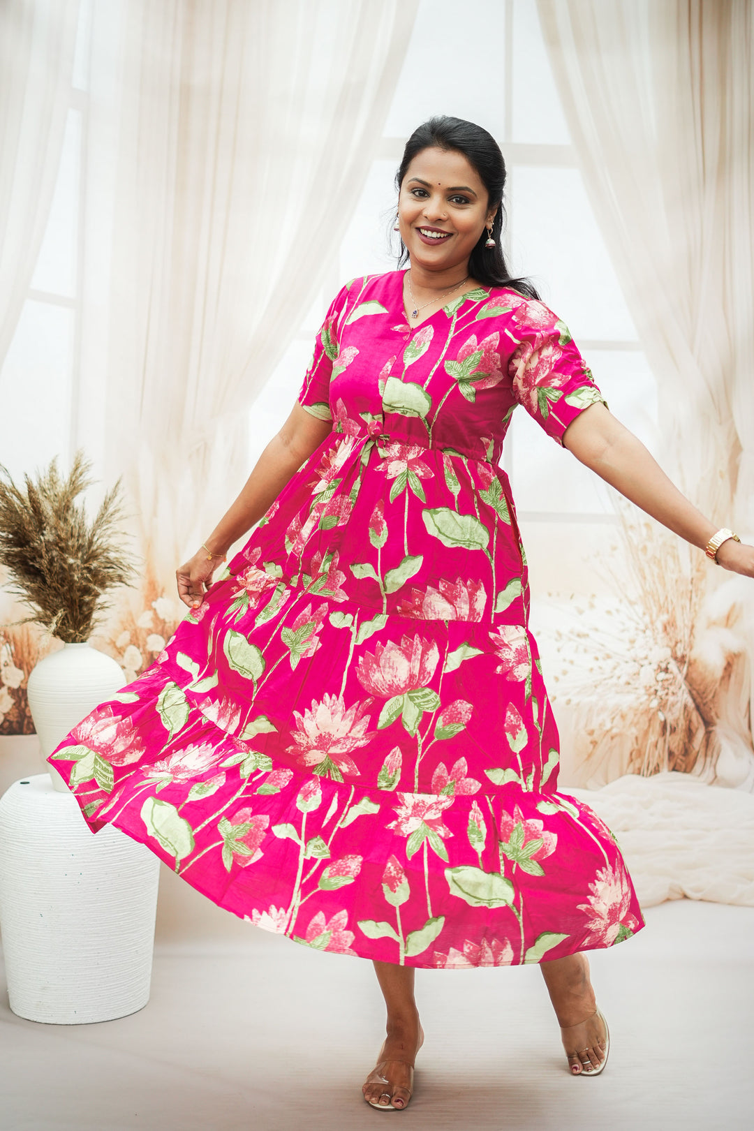 Pink Casual Dress With Lining