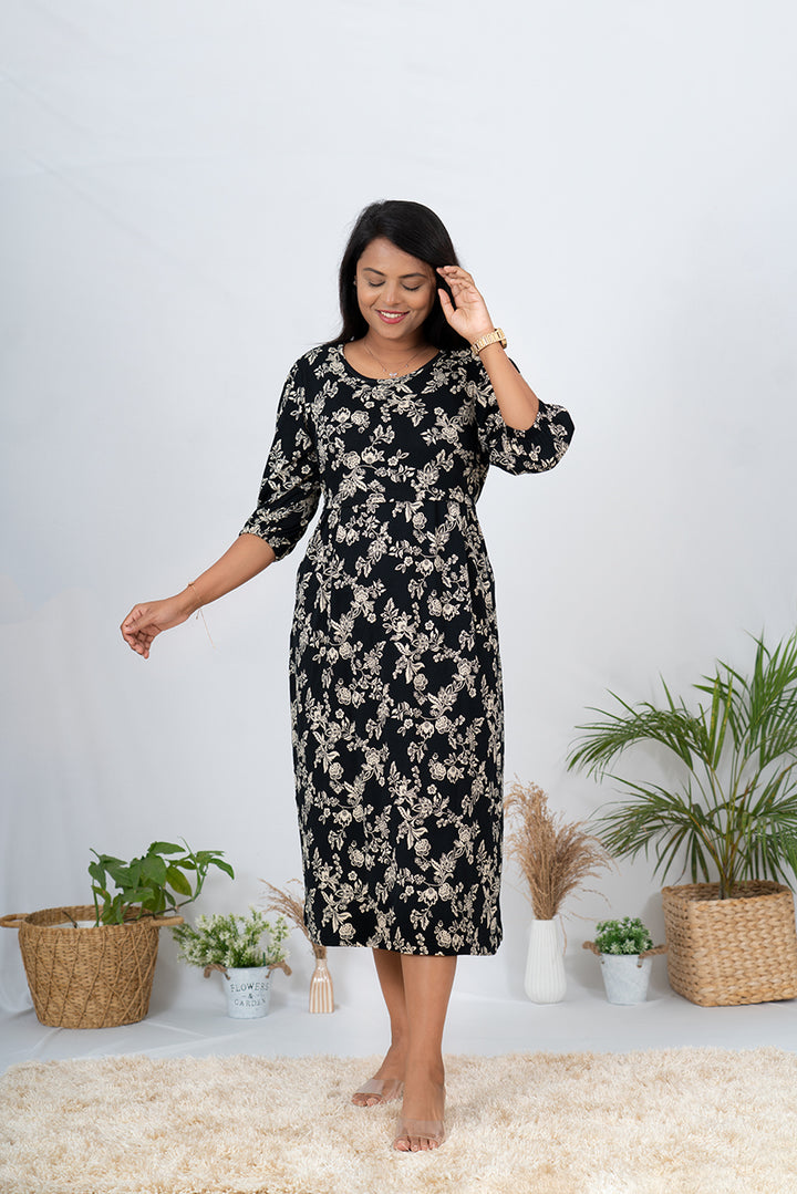 Midi Black n white light weight  Dress( Minor embroidery variation so sold at sale price )