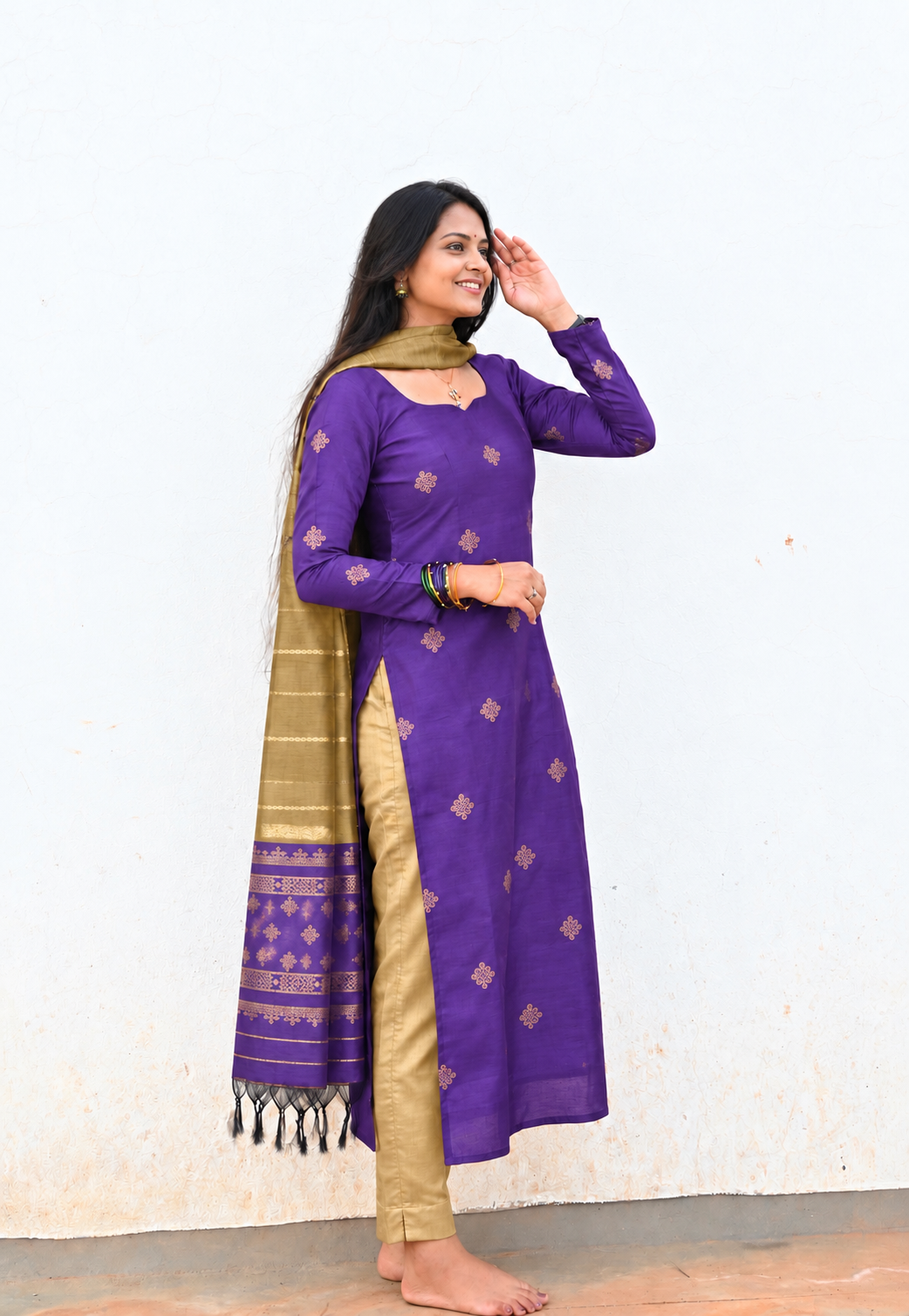 Kolam -purple and gold 3 piece salwar suit set with dupptta ( pre order )