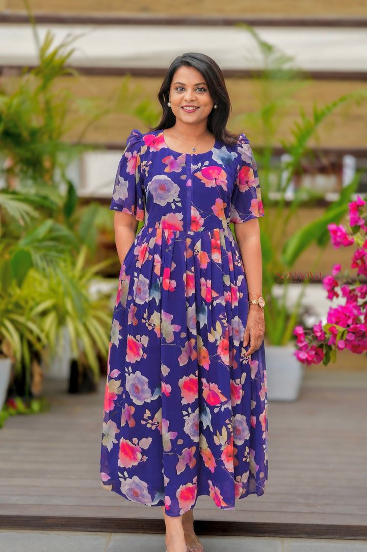 Sindhu georgette casual  Dress With Lining ( No-Iron Everyday Dress)