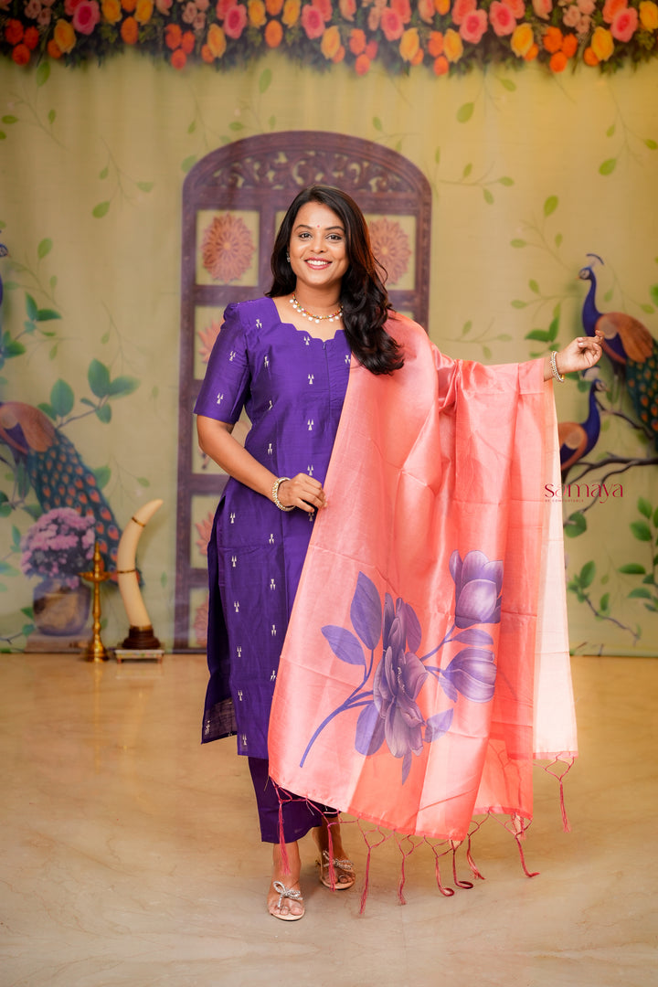 Yaaz - purple  raw silk Kurta 3 piece set