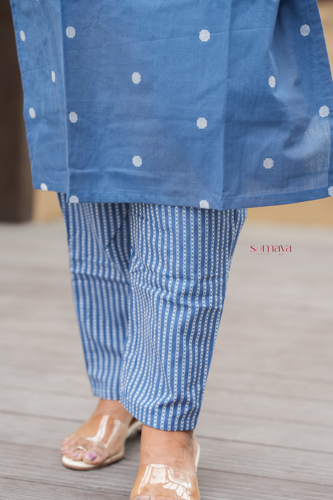 Denim blue Handloom top bottom set with full lining