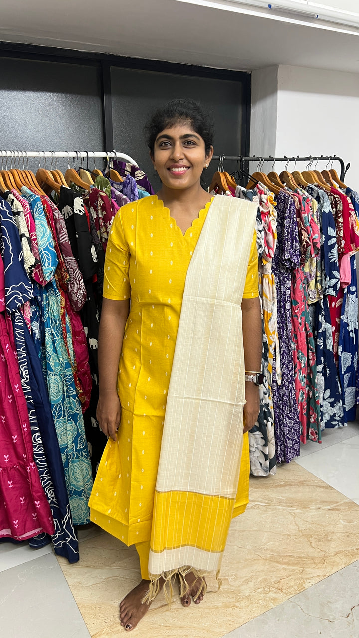 Gold 3 piece raw silk suit set