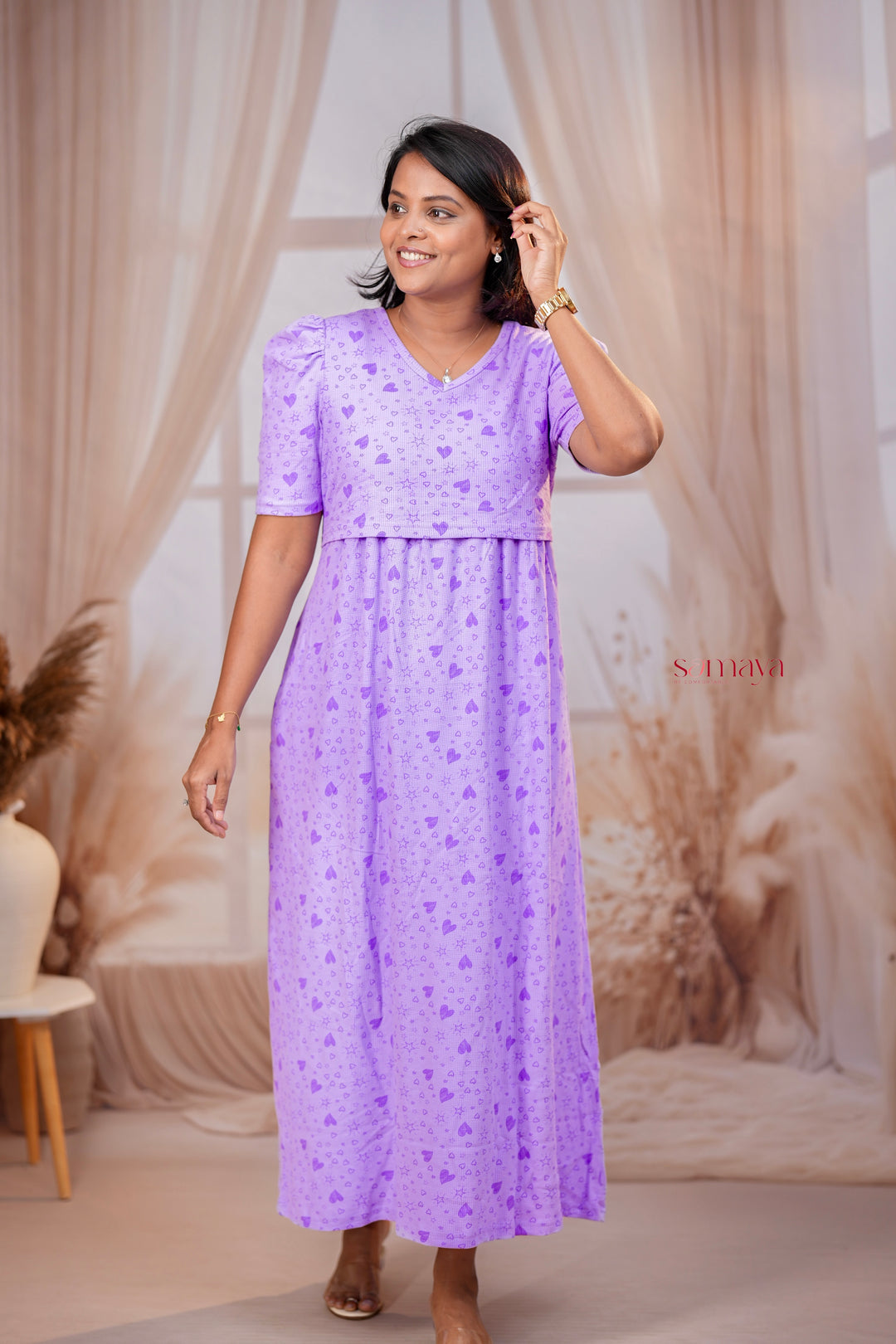 Maxi  Lilac Light Weight maternity feeding zipless Dress