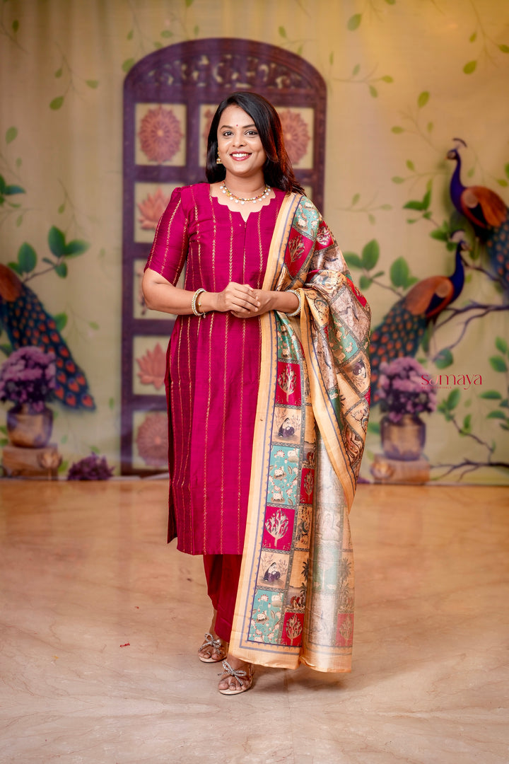 Rani raw silk Kurta Set with sabyasachi inspired  dupptta