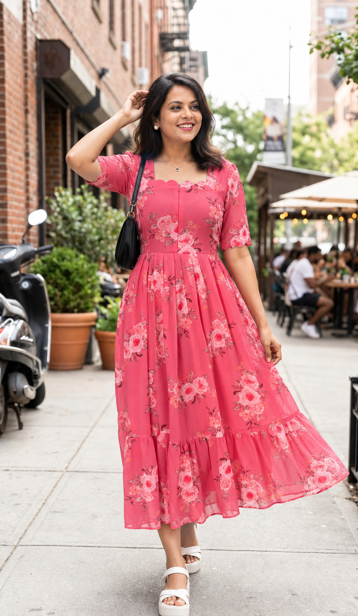 Preethi  georgette casual  Dress With Lining ( No-Iron Everyday Dress)