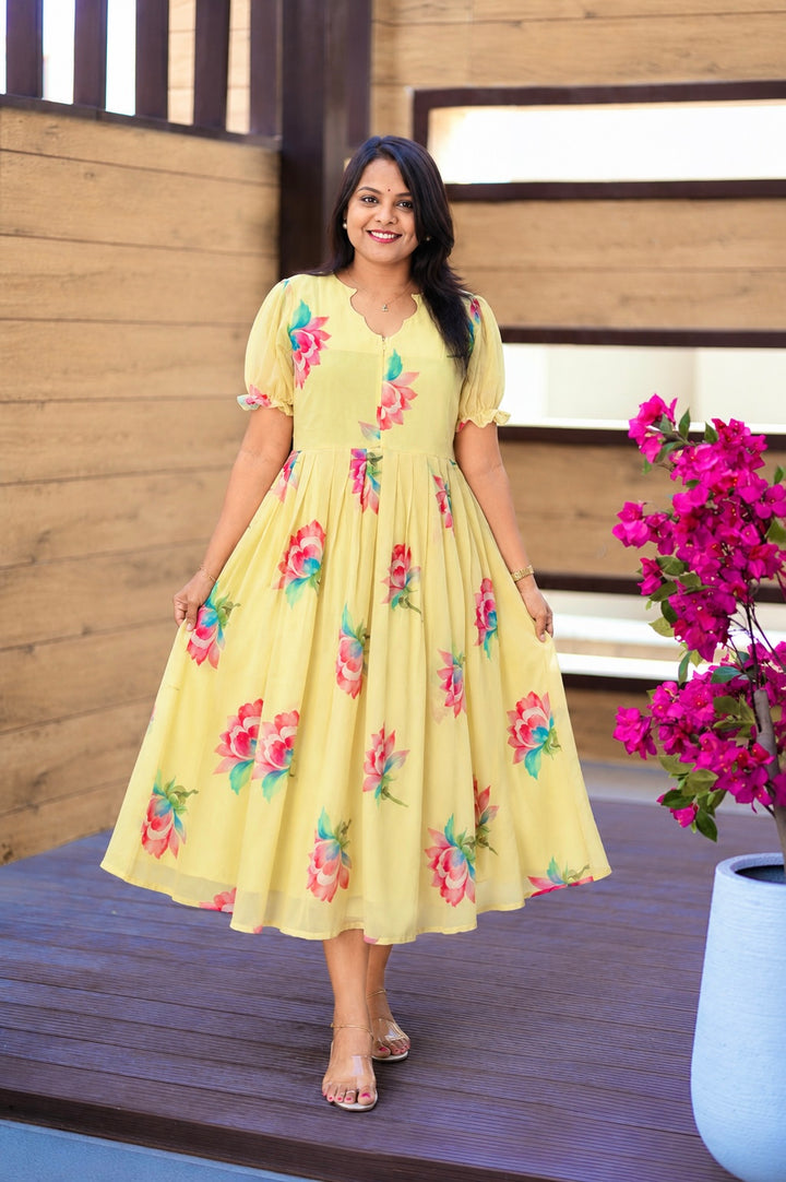 Renu georgette casual  Dress With Lining ( No-Iron Everyday Dress)
