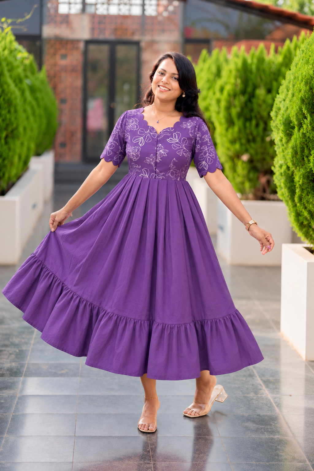 Princess dress -Lilac With lining( Wrinkle-Free Cotton Blend Dress)