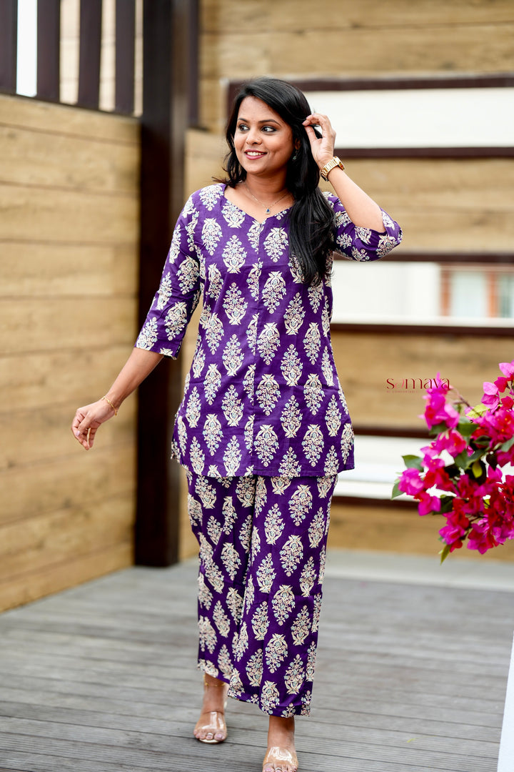 Purple flower Night Co-ord Set