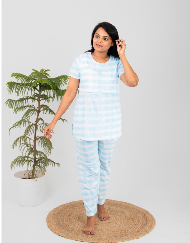 Skyblue tie & dye Feeding Pant set light weight