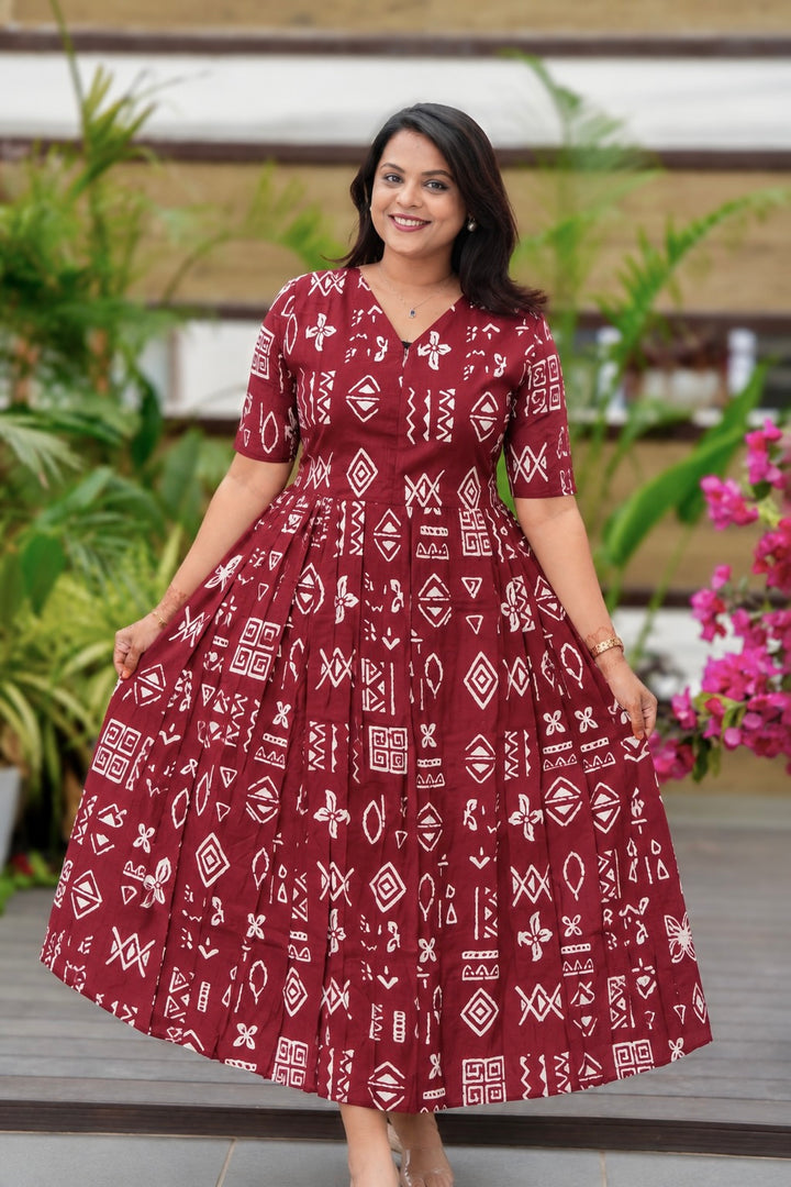 Maggie-maroon   Casual Dress With Lining