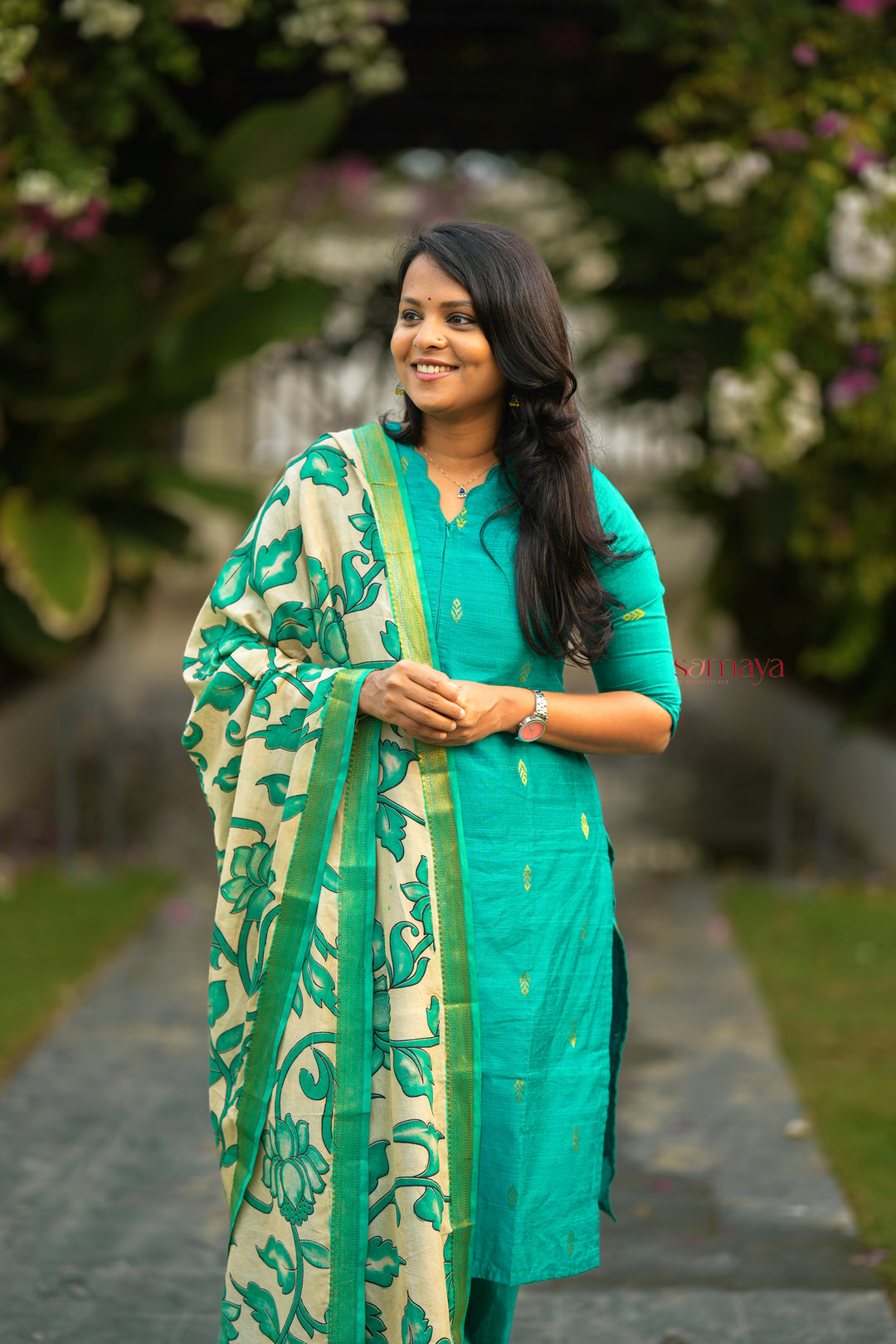Vaishnavi 3 piece raw silk suit set wth hand painted kalamkari dupptta(pre order)