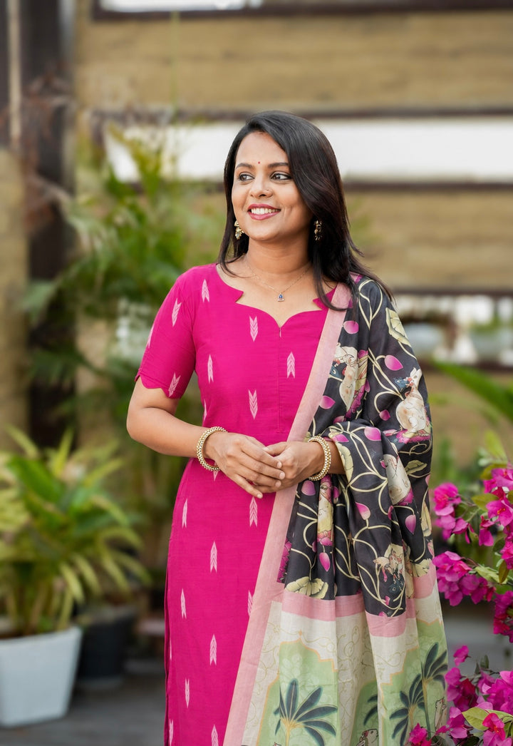 Mithila Pichwai raw silk  set with dupptta( set of 3) ready to dispatch