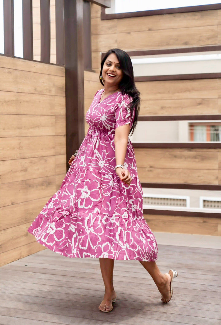 Dusty pink floral dress with lining
