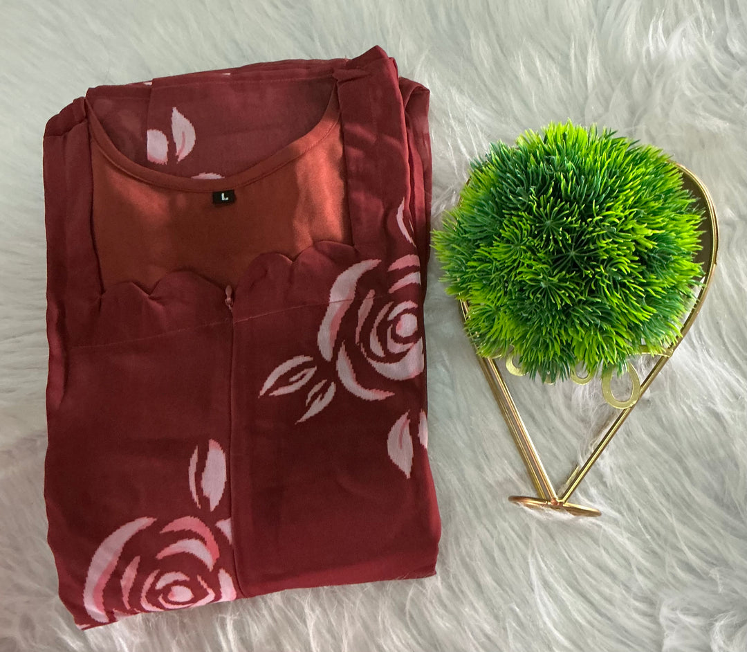 Brown georgette casual  Dress With Lining ( No-Iron Everyday Dress)