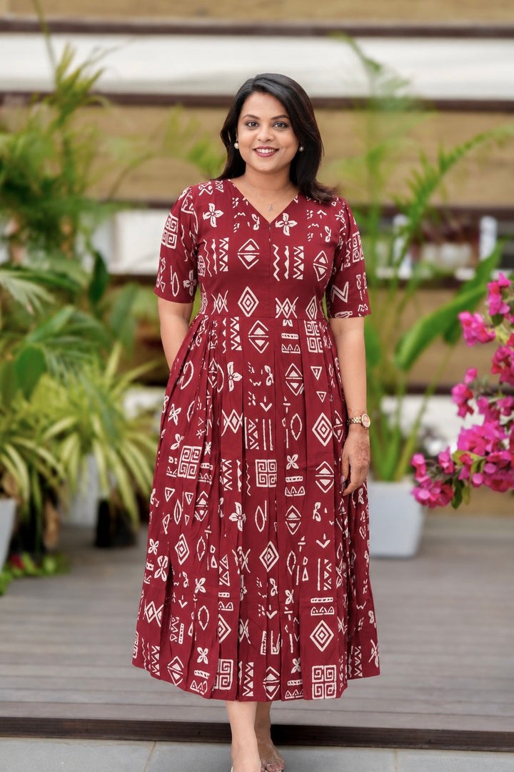 Maggie-maroon   Casual Dress With Lining