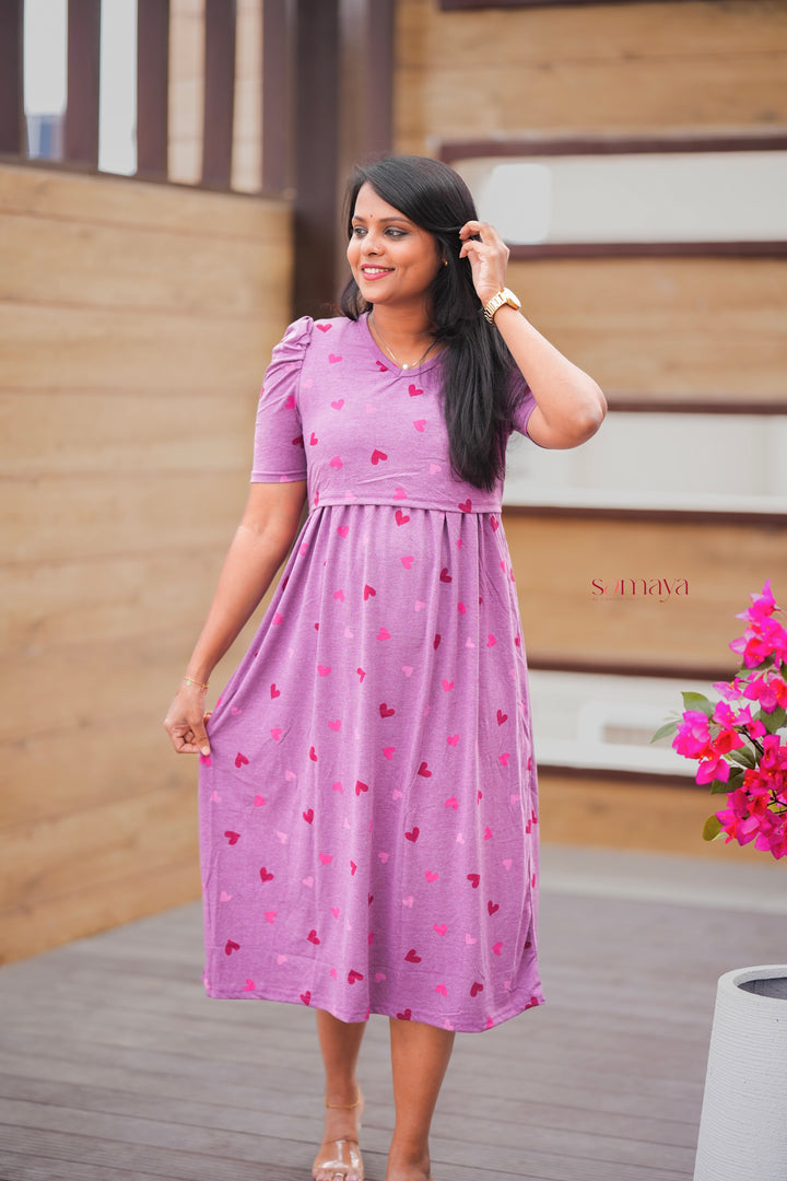 Midi Mauve  Heart Light Weight Dress