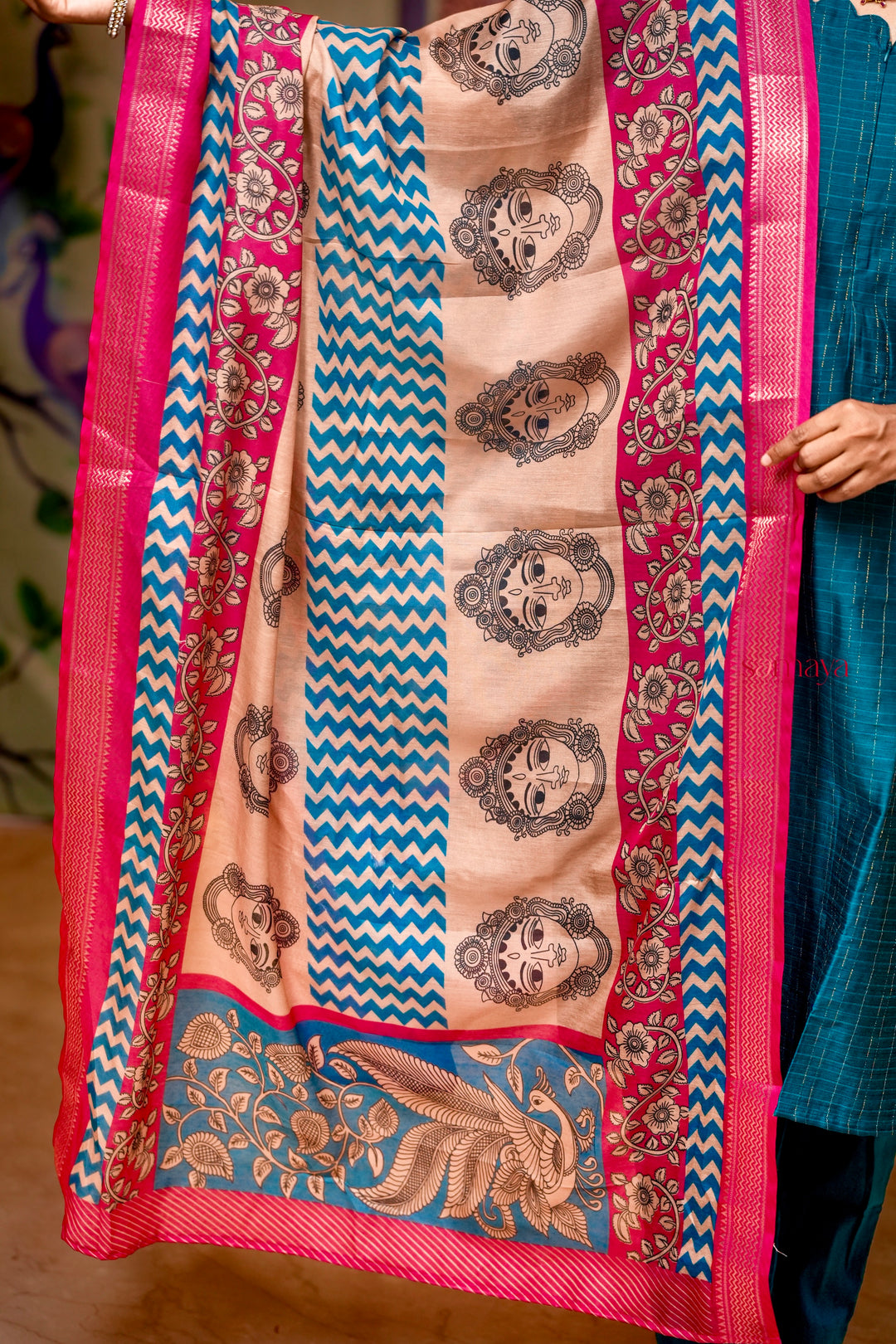 Oviyam raw silk Kurta 3 piece set with kalamkari dupptta