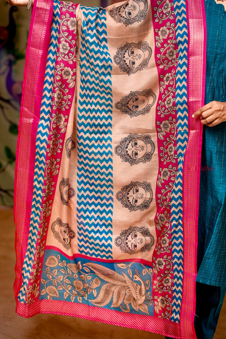 Oviyam raw silk Kurta 3 piece set with kalamkari dupptta