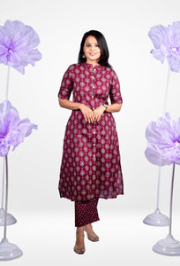 Indhu  cotton Kurta set (button opening)