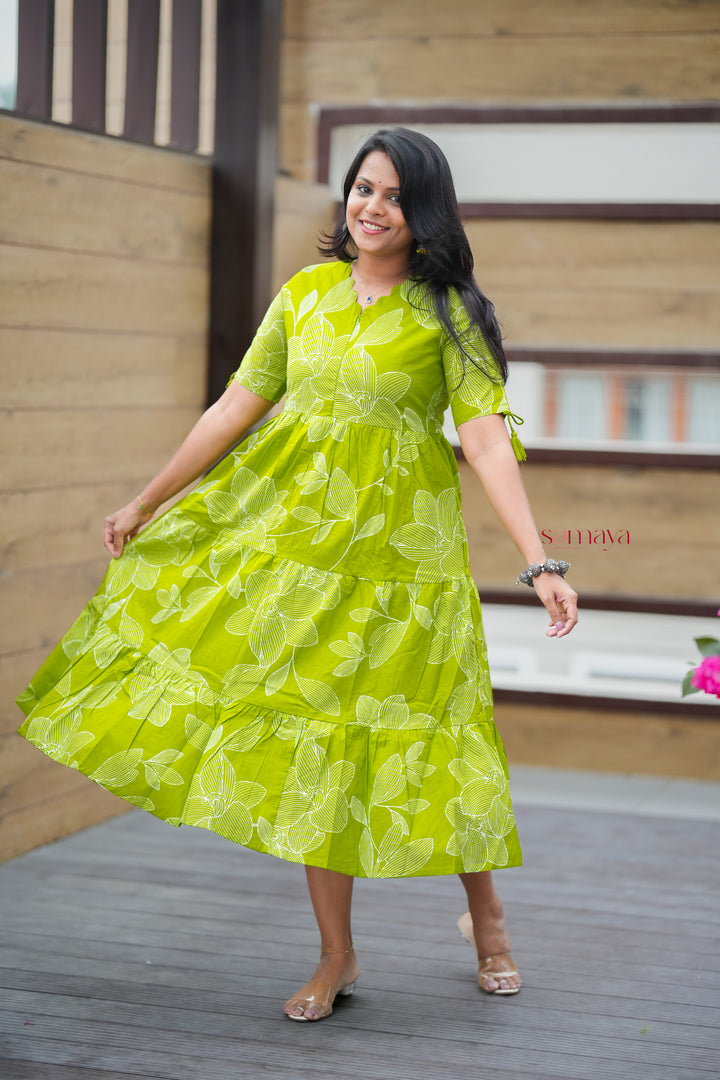 Pachai nirameh casual Dress With Lining