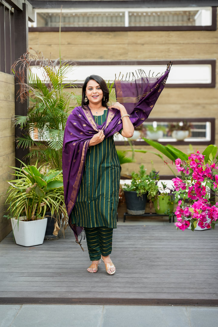 Meenakshi raw silk suit set with dupptta( set of 3) pre order