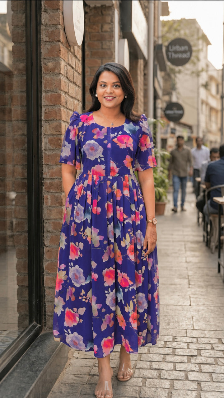Sindhu georgette casual  Dress With Lining ( No-Iron Everyday Dress)