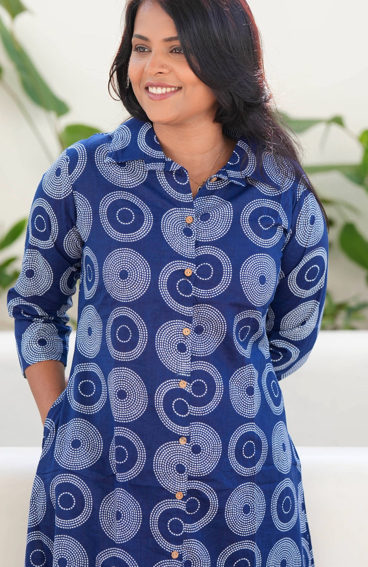 Navy cotton kurta set (button opening)