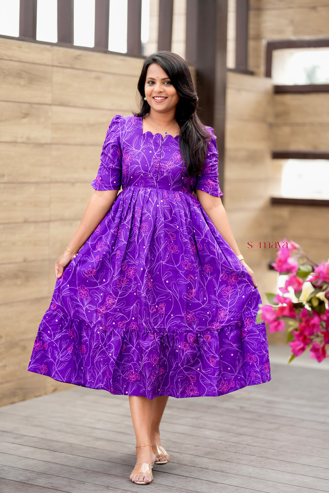 Mridula Purple Dress With lining( Wrinkle-Free Cotton Blend Dress)