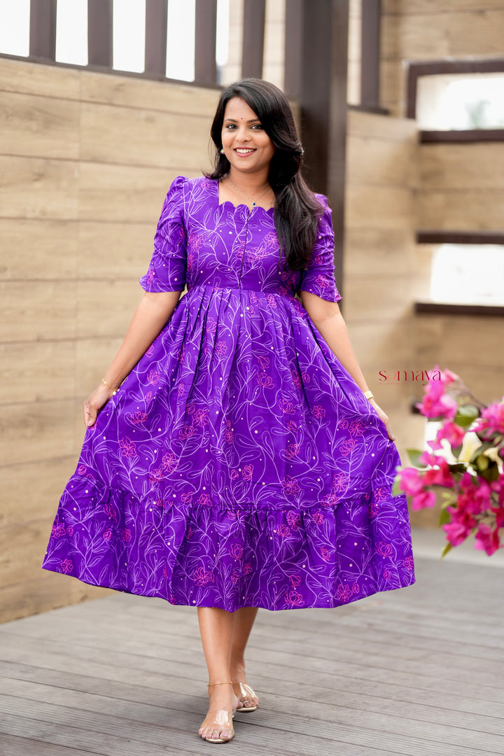 Mridula Purple Dress With lining( Wrinkle-Free Cotton Blend Dress)