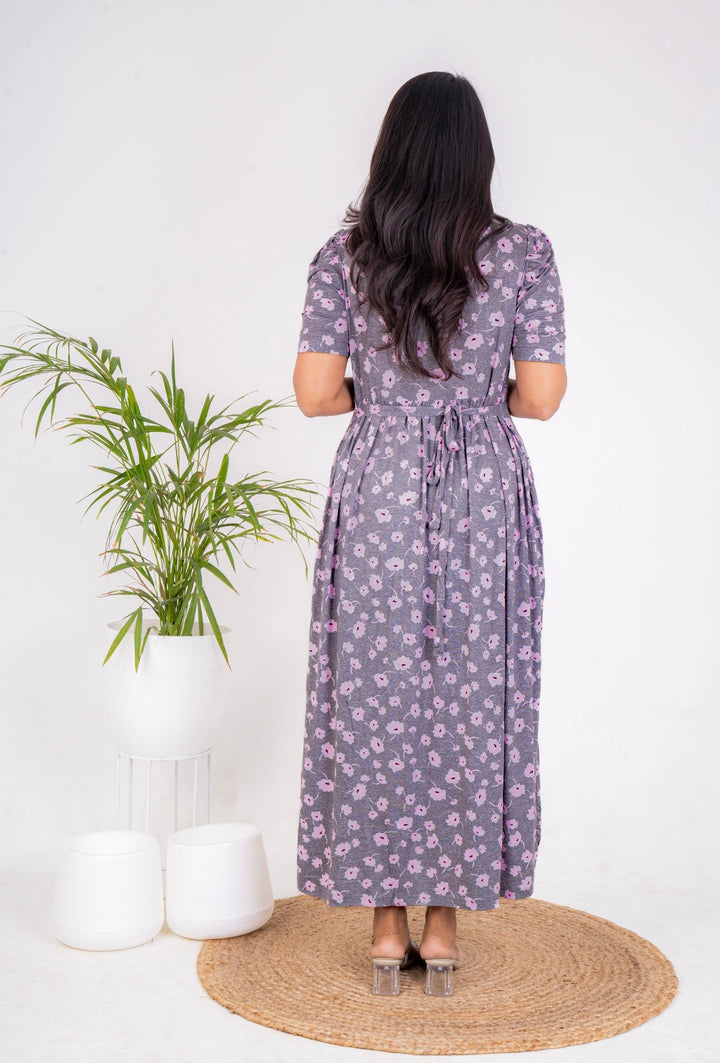 Maxi Grey Flower Light Weight Dress