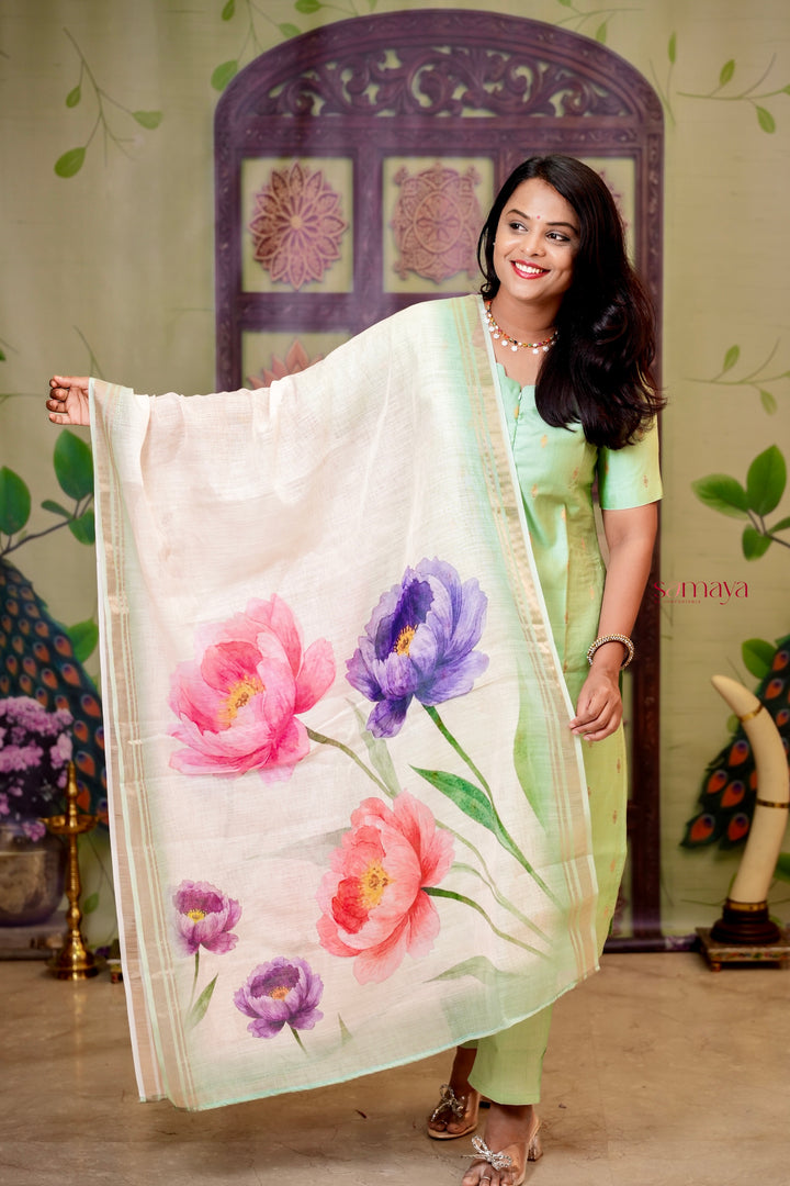 Malar - light green raw silk Kurta Set of 3
