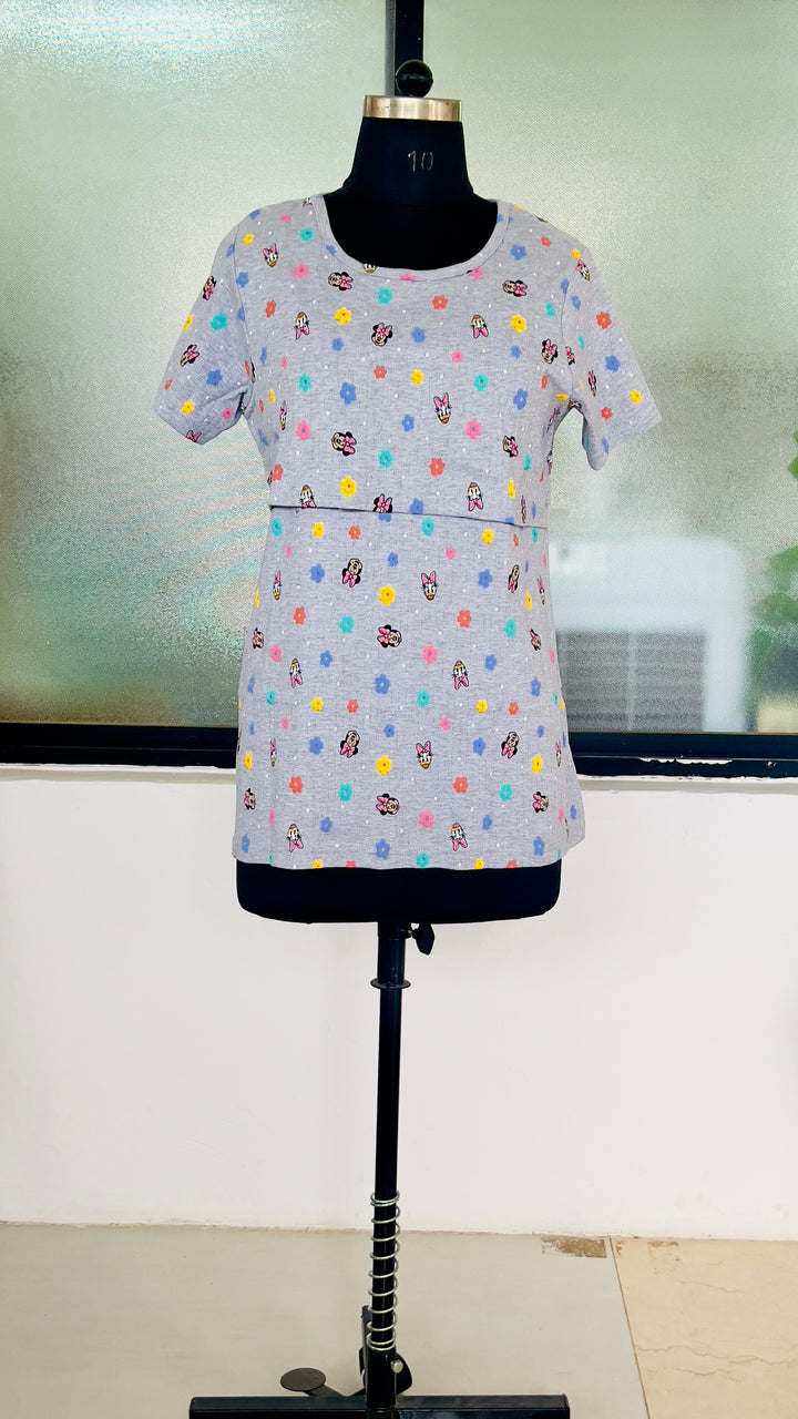 Grey Flower Maternity T-shirt thick