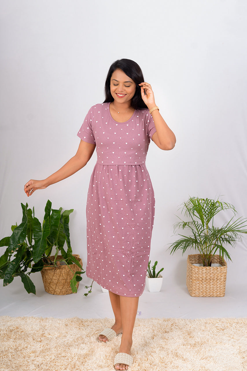 Midi dusty pink Hearts Ribbed ( Minor embroidery variation )
