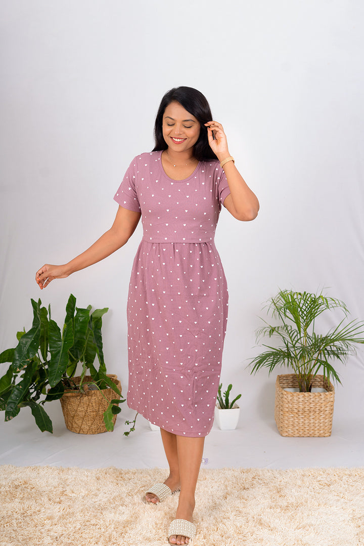 Midi dusty pink Hearts Ribbed ( Minor embroidery variation )