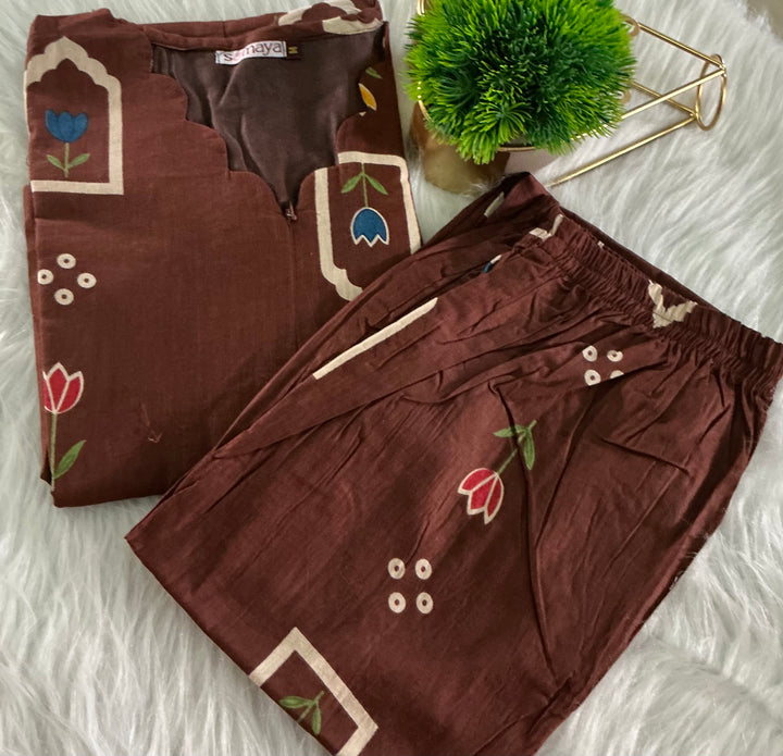 Siya brown 2 piece long kurta and pants  with lining