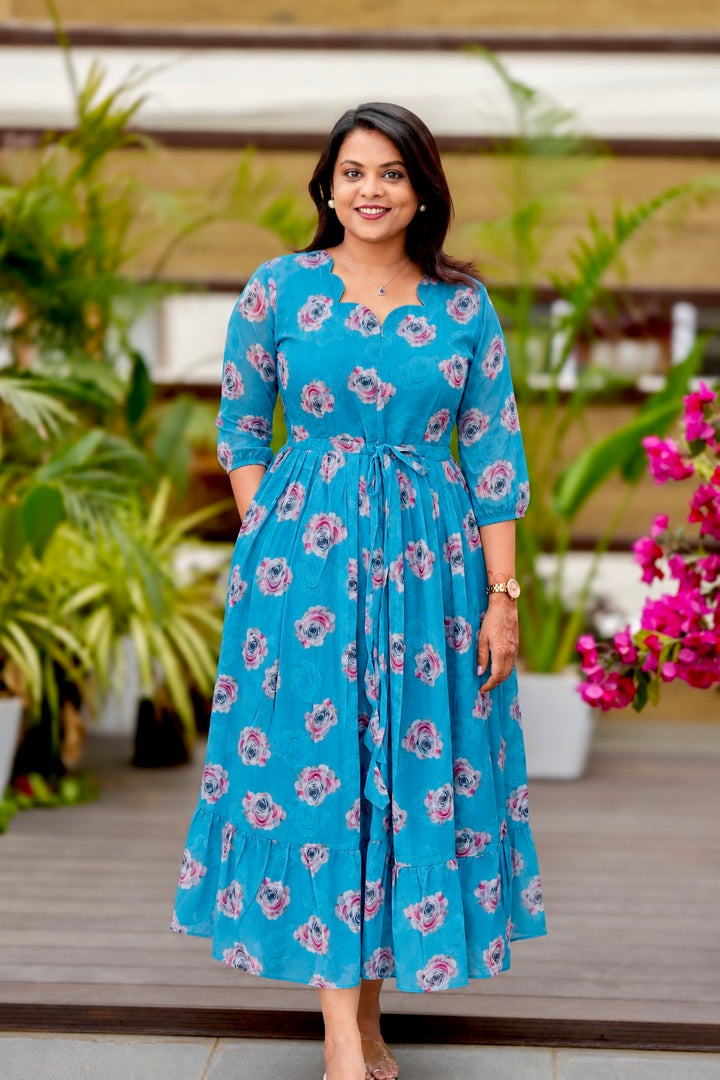 Heera georgette casual  Dress With Lining ( No-Iron Everyday Dress)