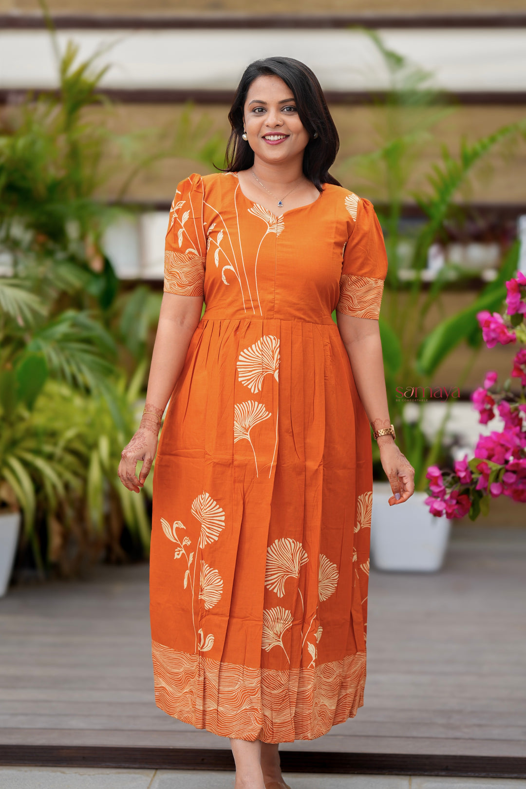 rust dress casual Women's Rust A-Line Cotton Dress Orange / XS