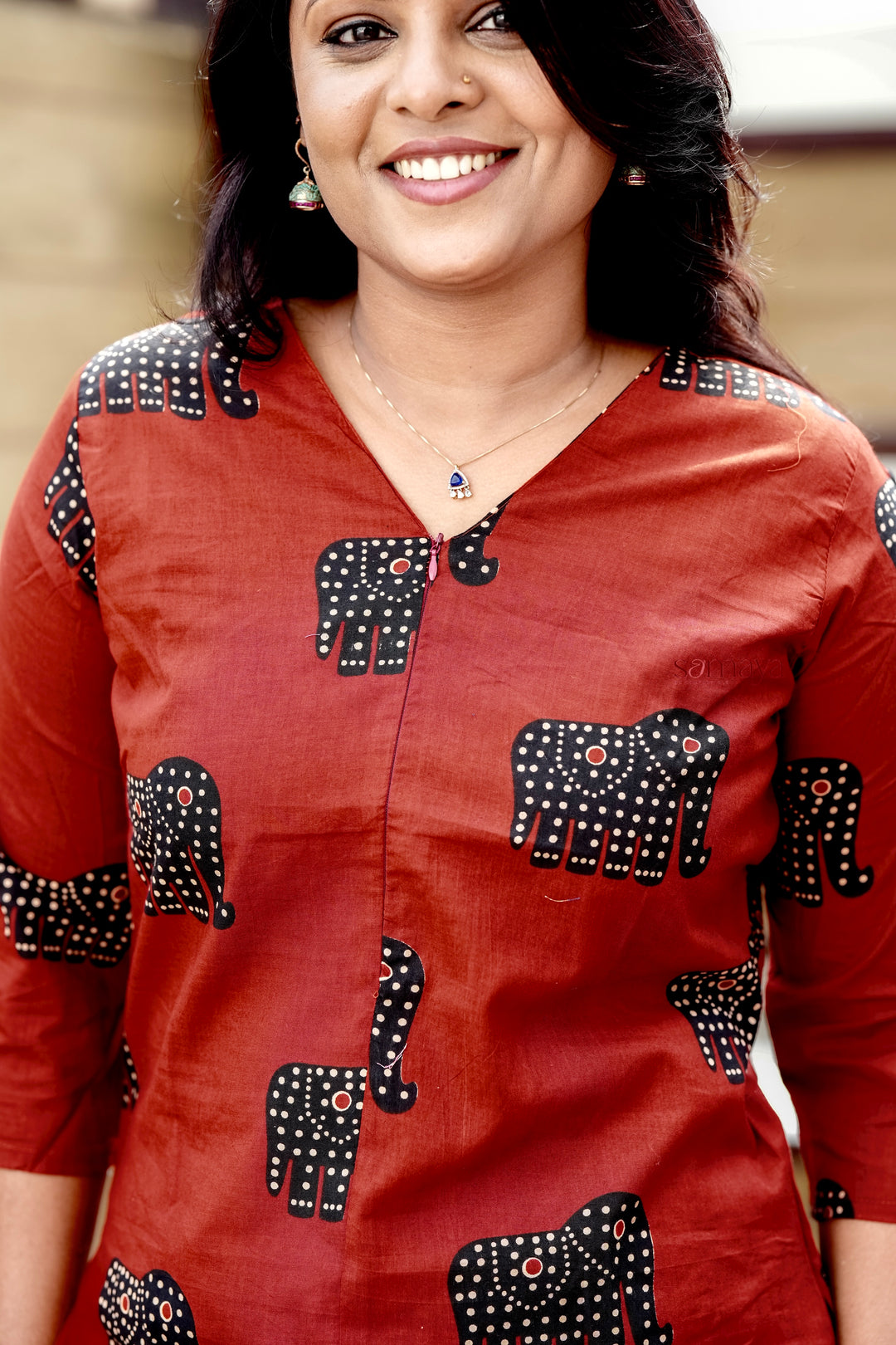 ZARA- Maroon Elephant Night Co-ord Set