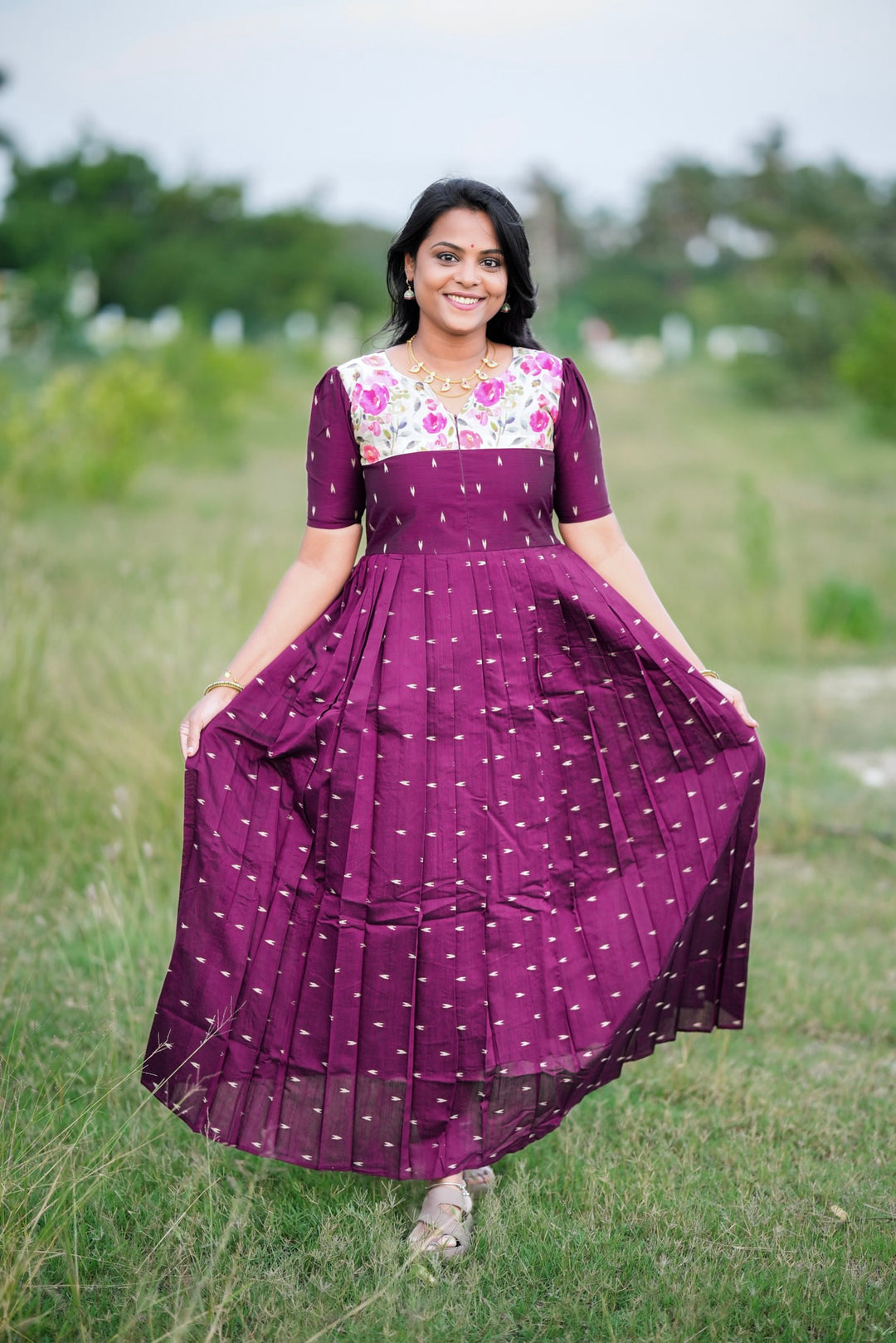 Durga Raw silk maxi Dress With Lining
