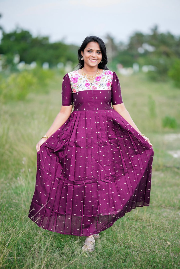 Durga Raw silk maxi Dress With Lining