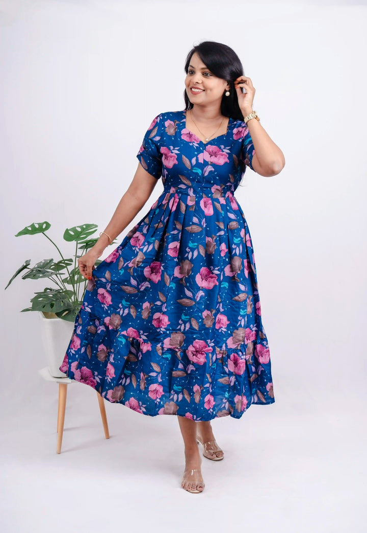 Navy pink Casual Dress With Lining
