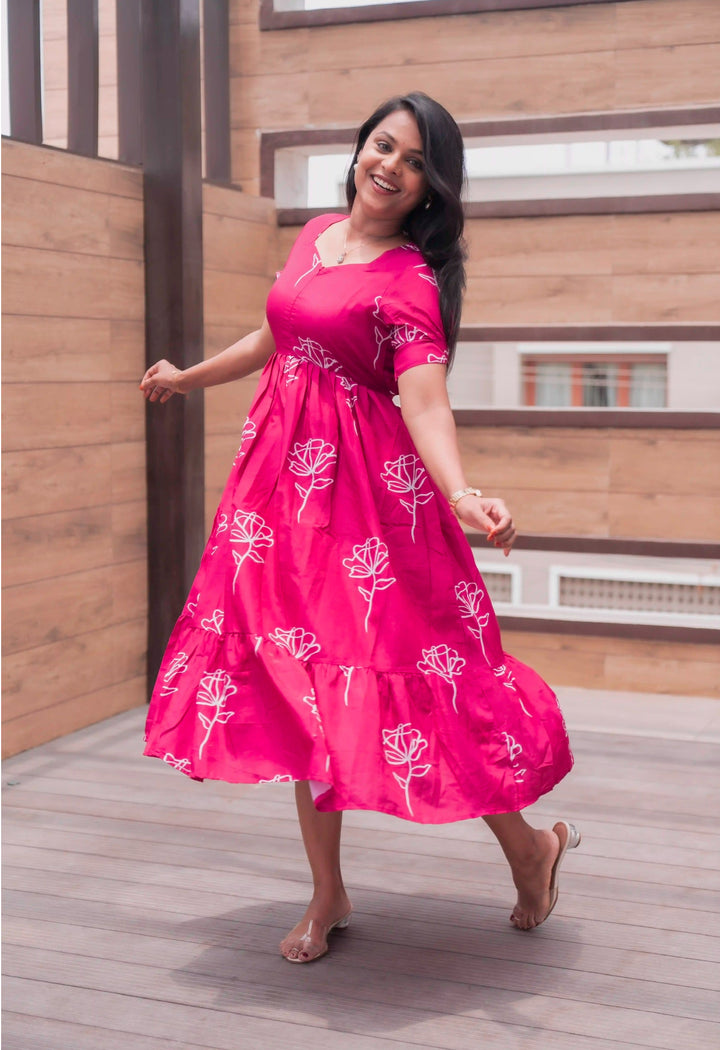 Pink Casual Dress With Lining ( No-Iron Everyday Dress)