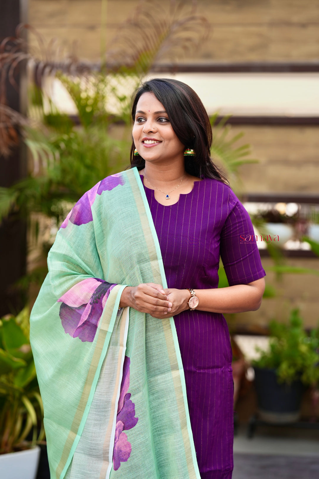 Rohini  raw silk suit set of 3 with linen gold border  duppatta ( pre order)