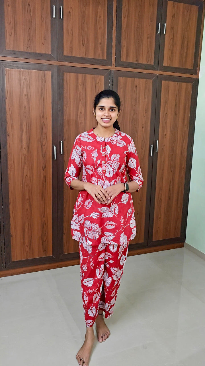 THEERA -Red Night Co-ord Set