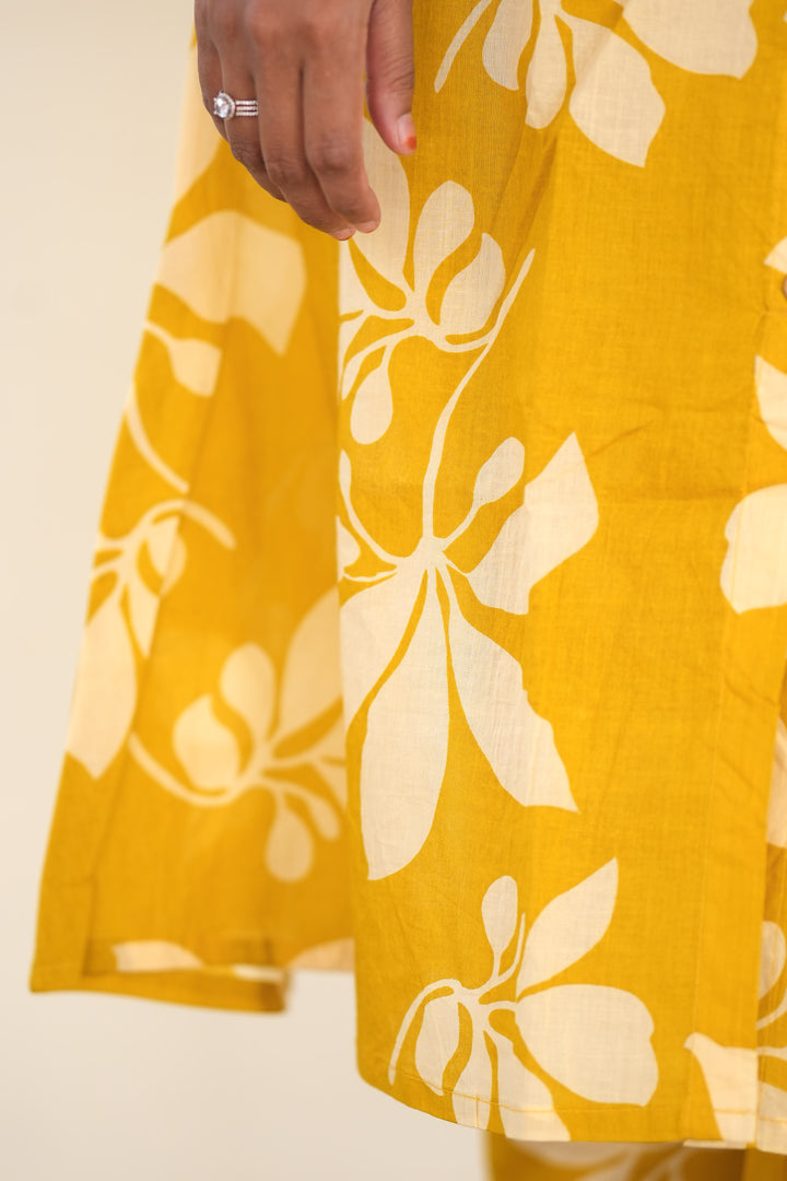Yellow cotton kurta set (button opening)