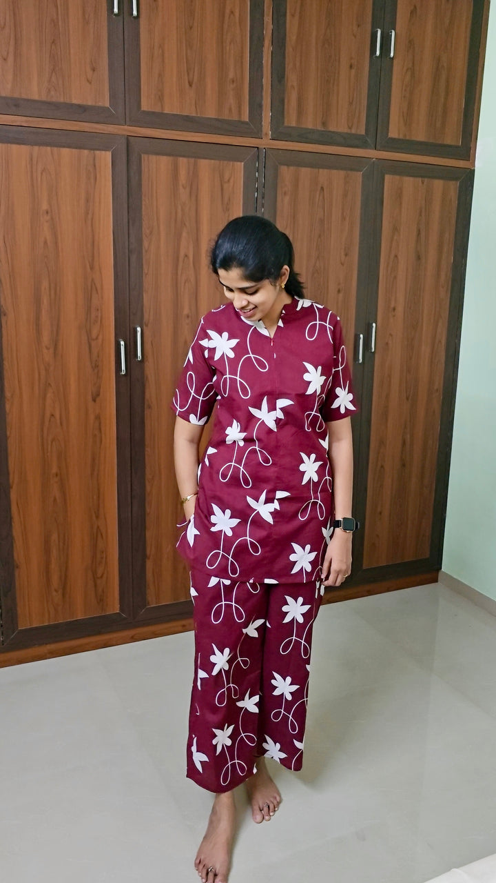 Theera - Maroon Night Co -ord  Set ( pre order )