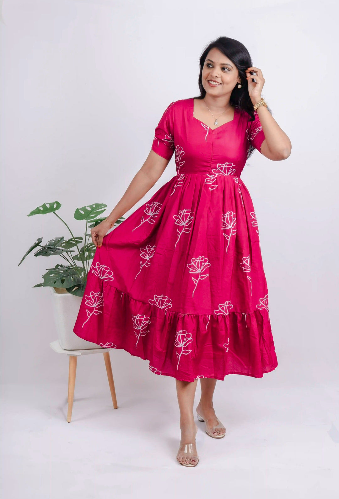 Pink Casual Dress With Lining ( No-Iron Everyday Dress)